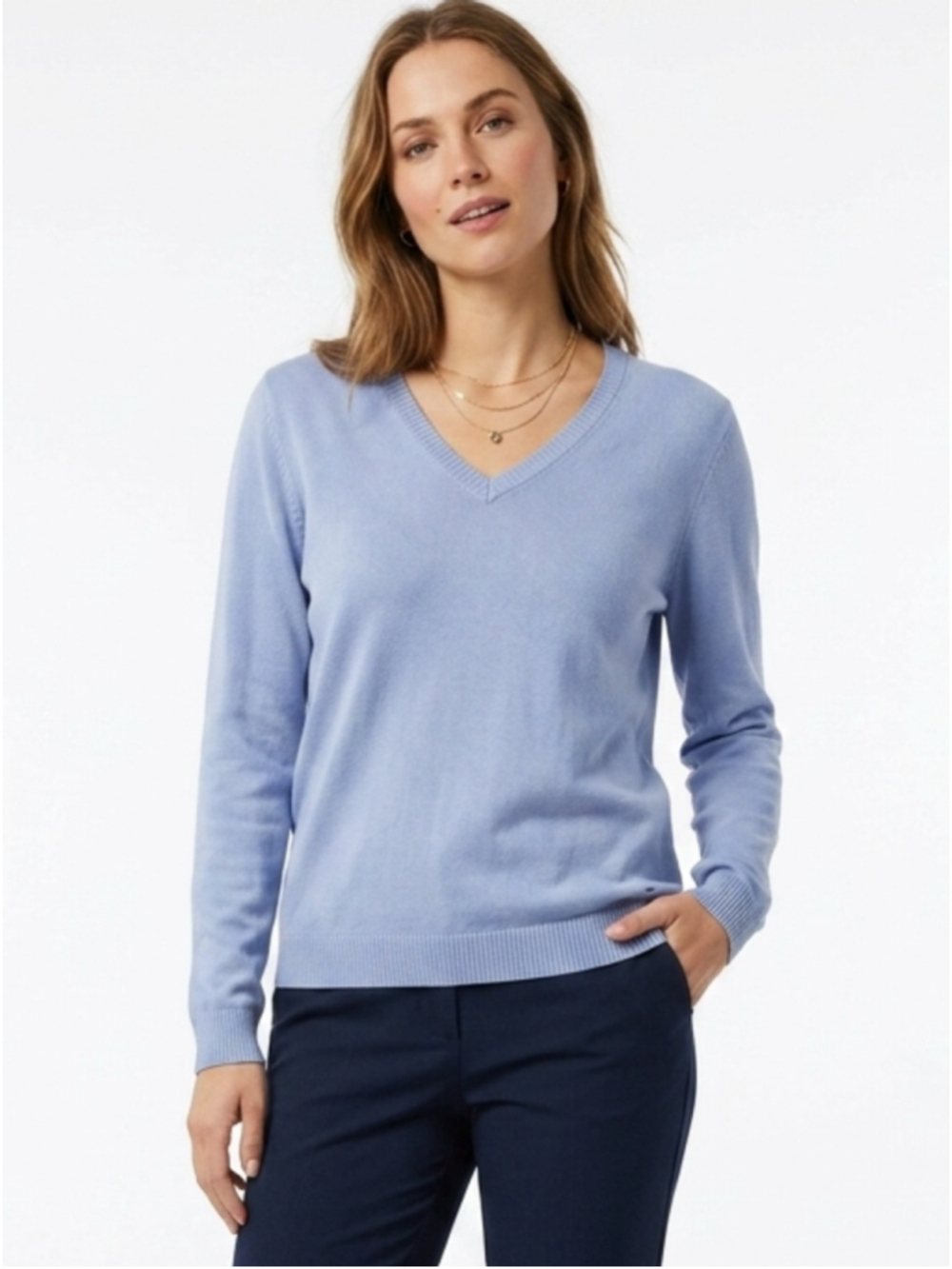 Calvin Klein Powder Blue V-Neck Lightweight Sweater Medium 490 office preppy